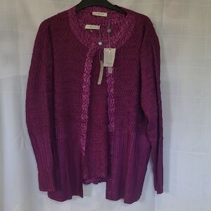 WINDSMOOR Purple Textured Open Cardigan & Sleeveless Top Twinset - M 2-pc - NWT